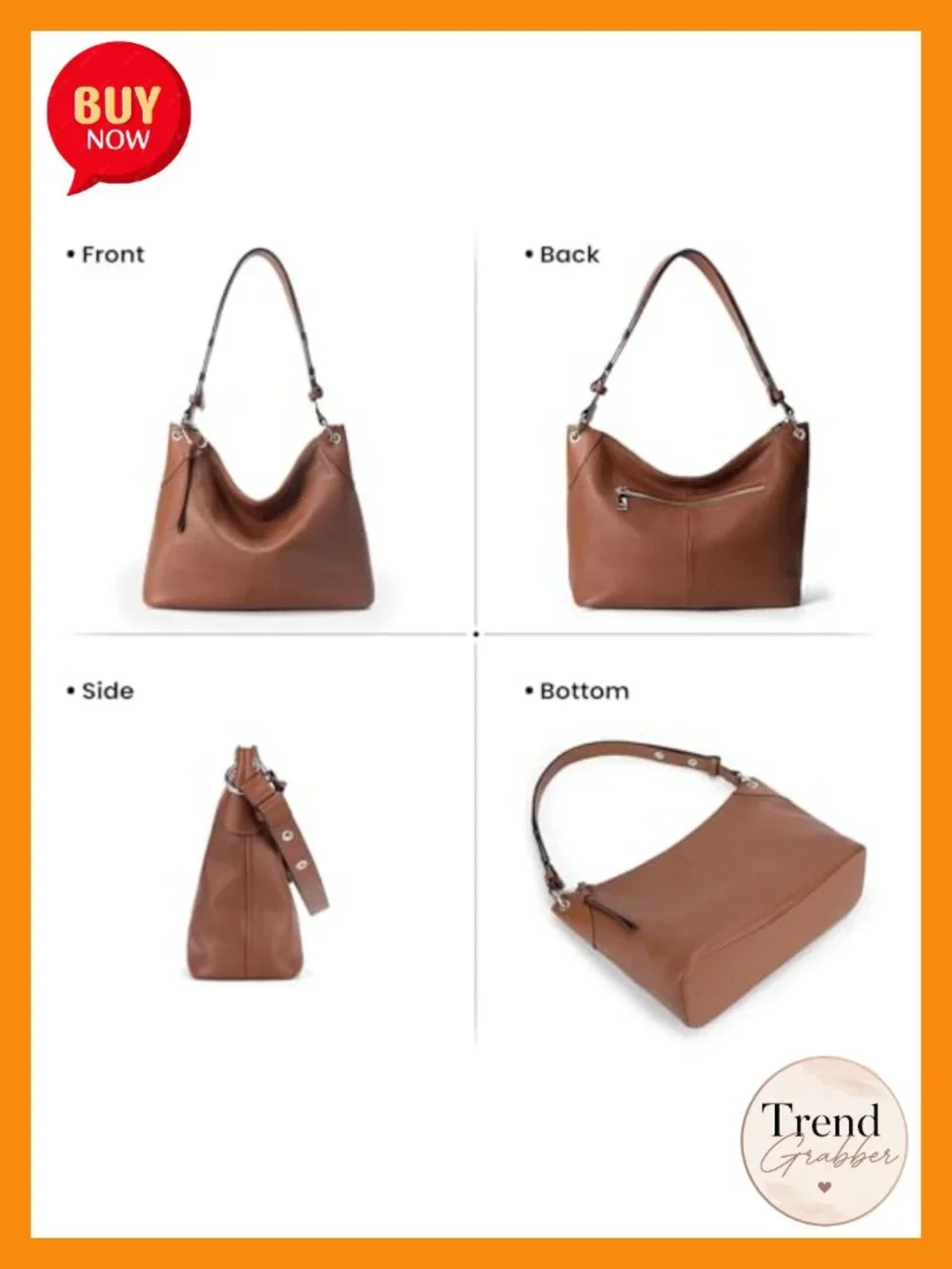 Genuine Leather Slouchy Hobo Bag Crossbody with Adjustable Strap
